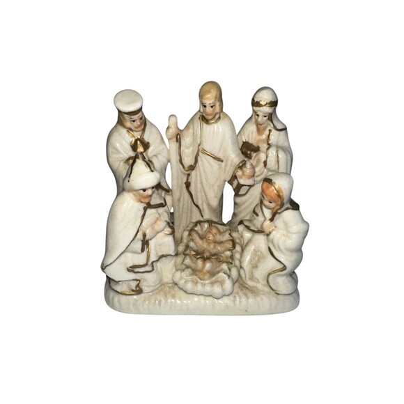Vintage International Bazaar Nativity Scene Porcelain Gold Trim - Picture 1 of 16